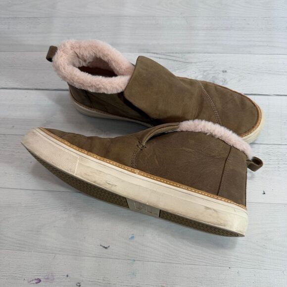TOMS Paxton Sable Tan Leather/Faux Fur Slip On Sneaker Bootie Womens 8.5‎ - Picture 1 of 10